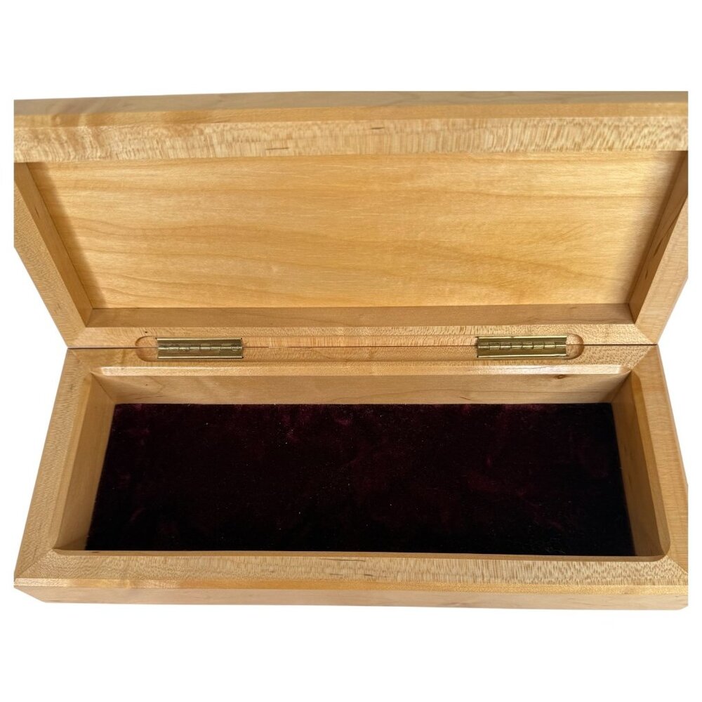 Hand Made Rectangle Wooden Jewelry Box Velvet Lining Hinged Lid Birdseye Maple - Picture 7 of 9